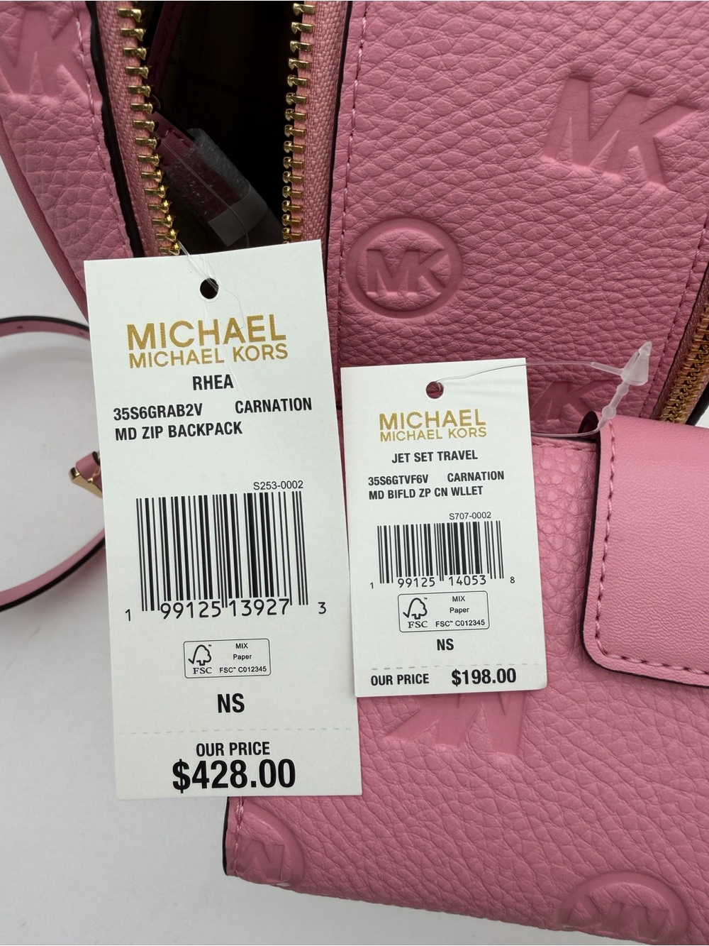 Michael Kors Pink Embossed Leather Backpack with Matching Wallet - Picture 12 of 13